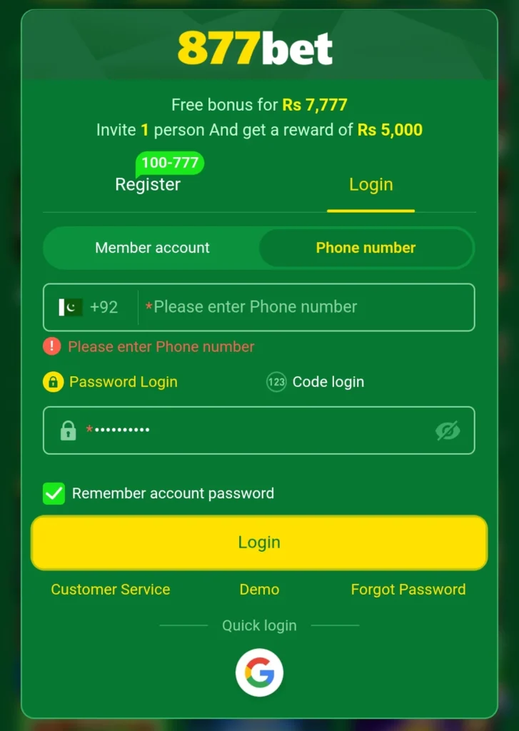 877 bet Login